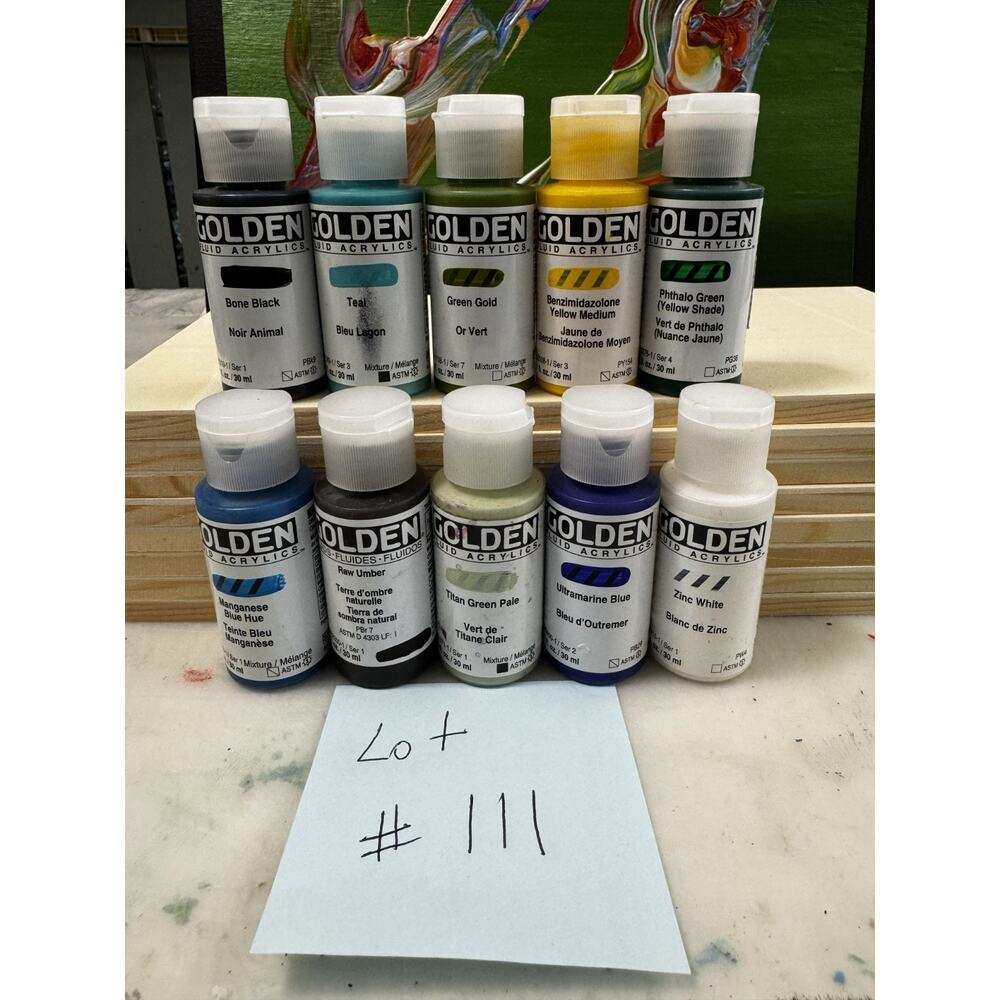 LOT OF 10 Golden Fluid Acrylics 1 fl. oz. /30 ml Sealed No Duplicates LOT111